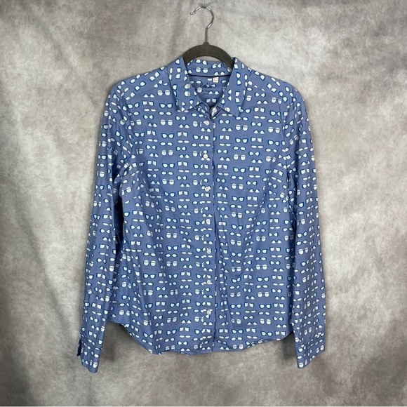 Boden The Modern Classic Button Down Shirt MCM Glasses In Blue Size 10R - Picture 1 of 6